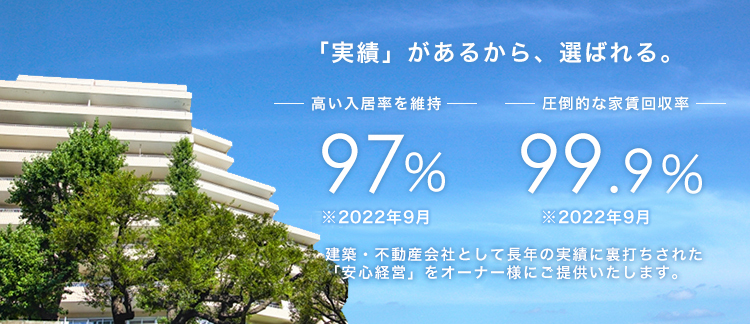 実績があるから選ばれる。建設・不動産会社として長年の実績に裏打ちされた
「安心経営」をオーナー様にご提供いたします。